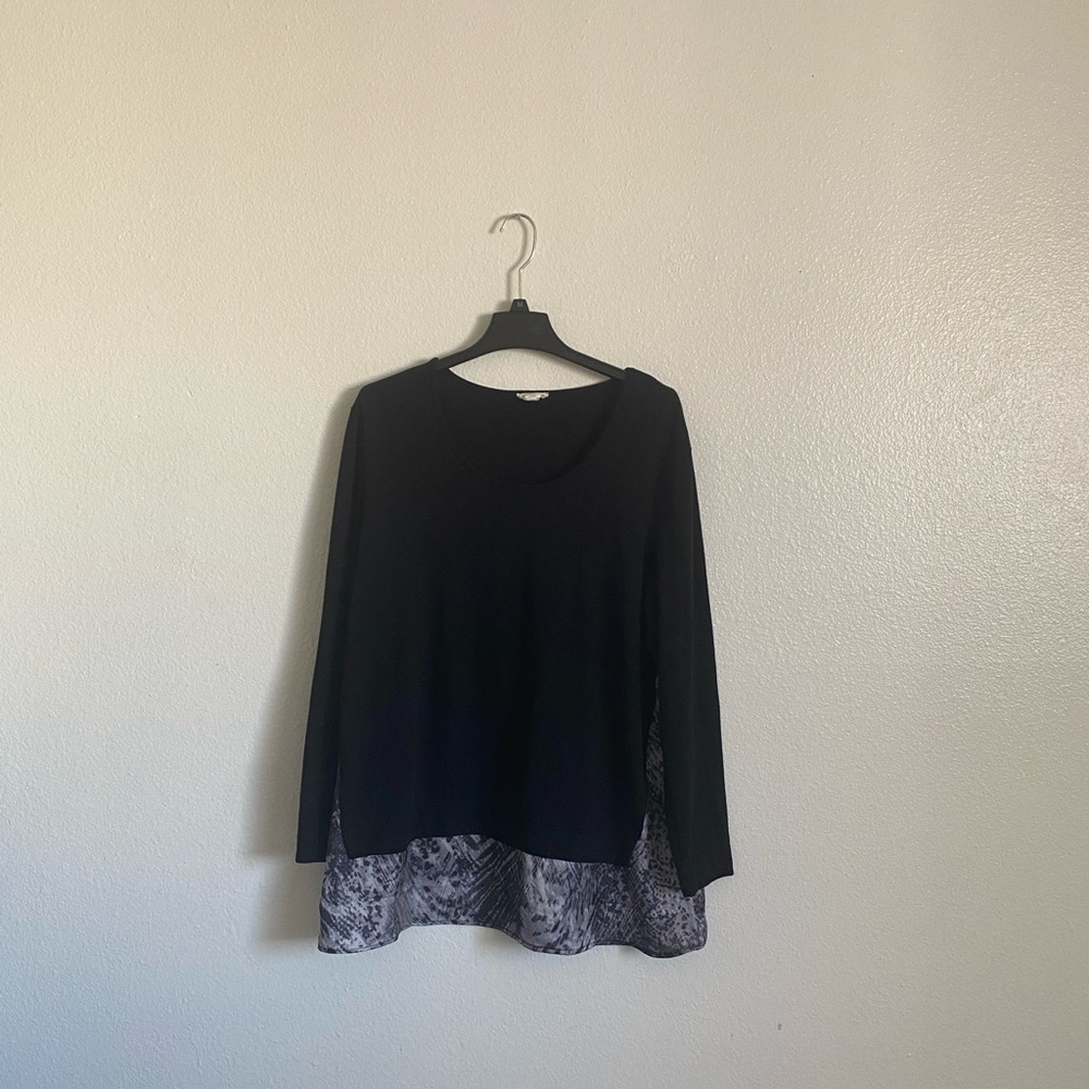 Tribal Black and Gray Asymmetrical Lace Blouse with 3/4 Sleeves
